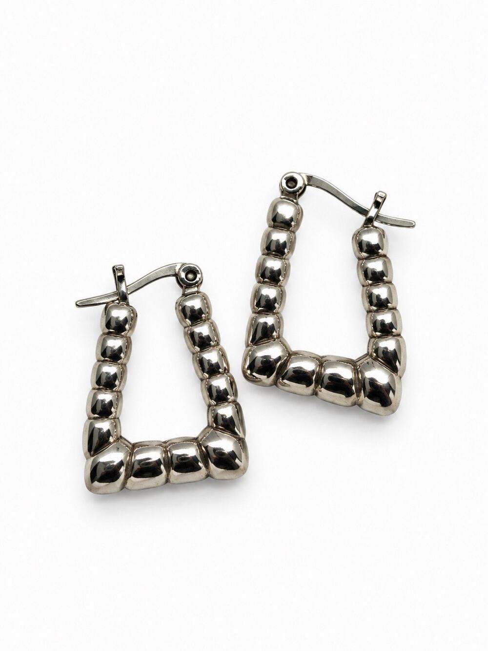 925 Sterling Silver Geometric Square Hoop Earrings Chunky Modern Design